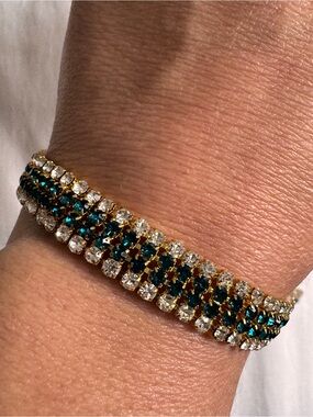Gold-Tone Emerald & Clear Crystal Tennis Bracelet